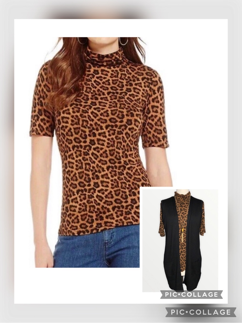 Michael Kors Leopard Short Sleeve Knit Top Spense Black Ribbed Knit Long Vest L